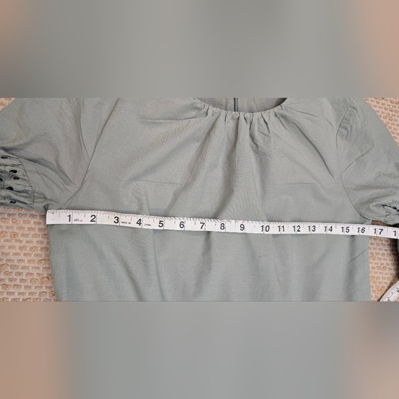 Madewell Eyelet Drop Waist Mini Dress 100% Cotton in Sage Green Size Small - Picture 9 of 11